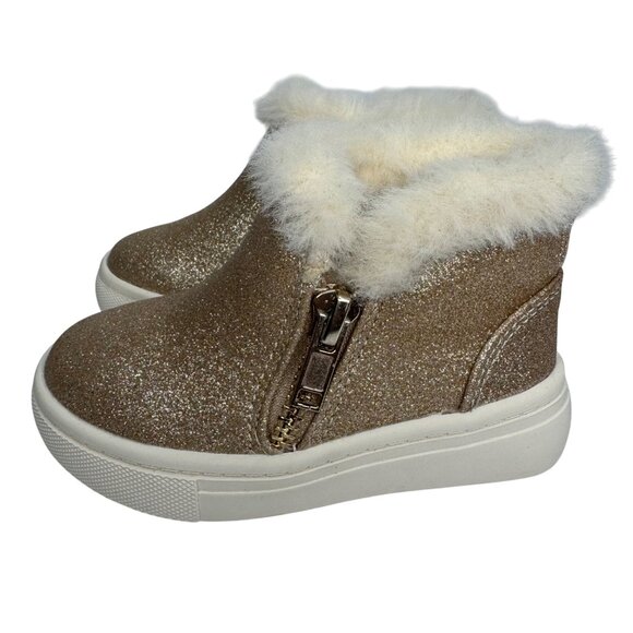 Kelly & Katie Lil Karina Toddler 5T Gold Glitter Ankle Boot Faux Fur Side Zipper - Picture 4 of 9